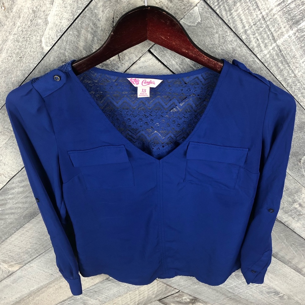 Royal Blue Blouse with Lace Back Detail